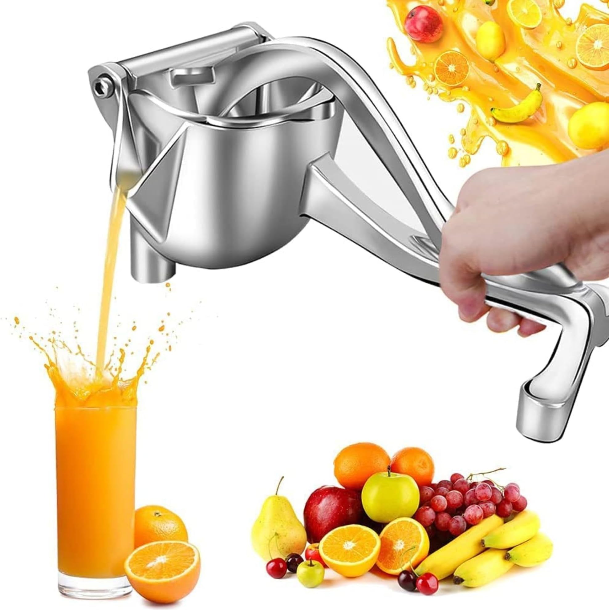 Hand Juicer Fruits, Cold Press Citrus Juicer Machine Hand Press Manual Juicer, Aluminum Steel Metal Juicer, Fruit Press Juicer, Juice Squeezer Orange Lemon Limes Mosambi Santra Nimbu, Pack of 1