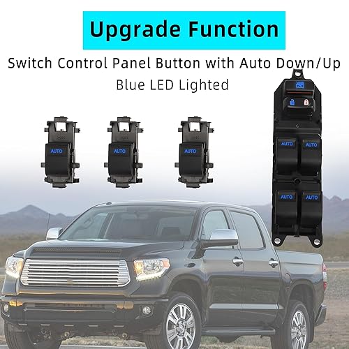 Miniatura 3 de Interruptor de ventana eléctrico maestro con luz LED azul, para Toyota Tundra 2007-2021, botón del panel de control del interruptor con