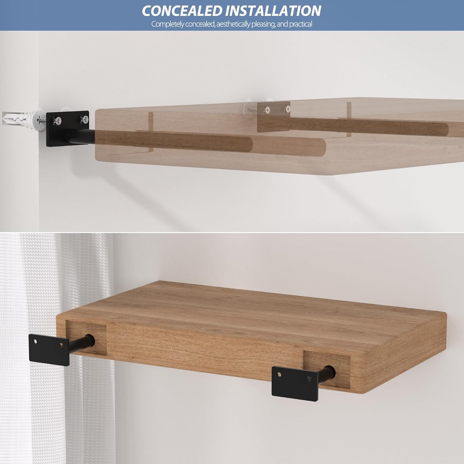 8Pcs/Set 4inch Floating Shelf Brackets，Blind Shelf Supports，Hidden Brackets for Floating Wood Shelves with Screws and Wall Plugs