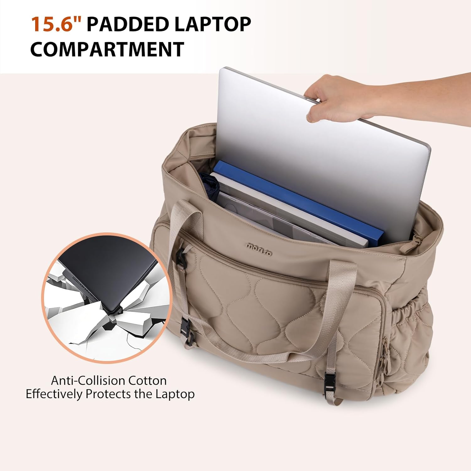 MOSISO Mini Gym Bag for Women, Small Gym Tote Puffy Quilted Sports Duffel Bag, Travel Duffle Carry On Weekender Bags with Compartment&Front Pocket for Travel, Sports, Fitness, Yoga, Brown - Image 7