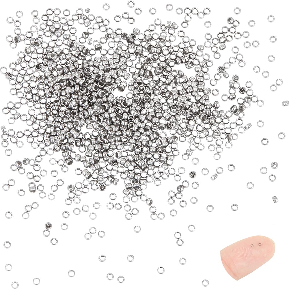 UNICRAFTALE 1000pcs Round Crimp Beads - 1.5mm Stainless Steel Spacers, 0.8mm Hole, DIY Bracelet & Necklace Making
