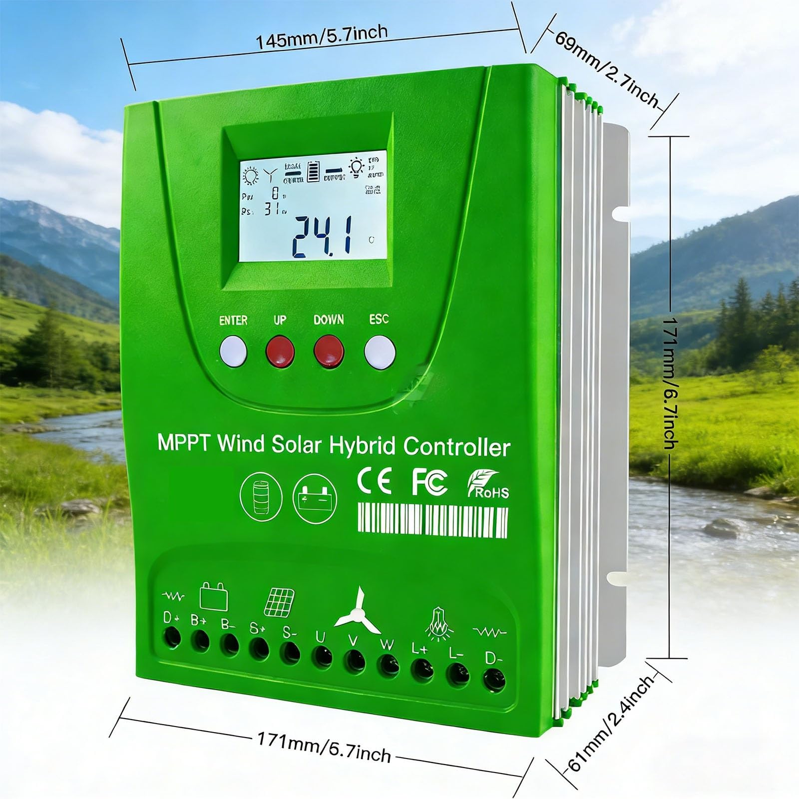Regolatore di Carica Ibrido Solare Eolico 6000W-10000W, Batteria Automatica 24V/48V Regolatore Solare Eolico Ibrido MPPT con Display LCD e carico di Scarico Libero accurato(12V,10000W)