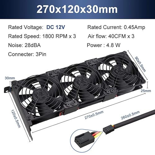 Miniatura 10 de Wathai Tarjeta gráfica Pcl Ranura Ventilador 0.079 x 3.543 in 3.622 in para CPU GPU Cooler VGA Cooling