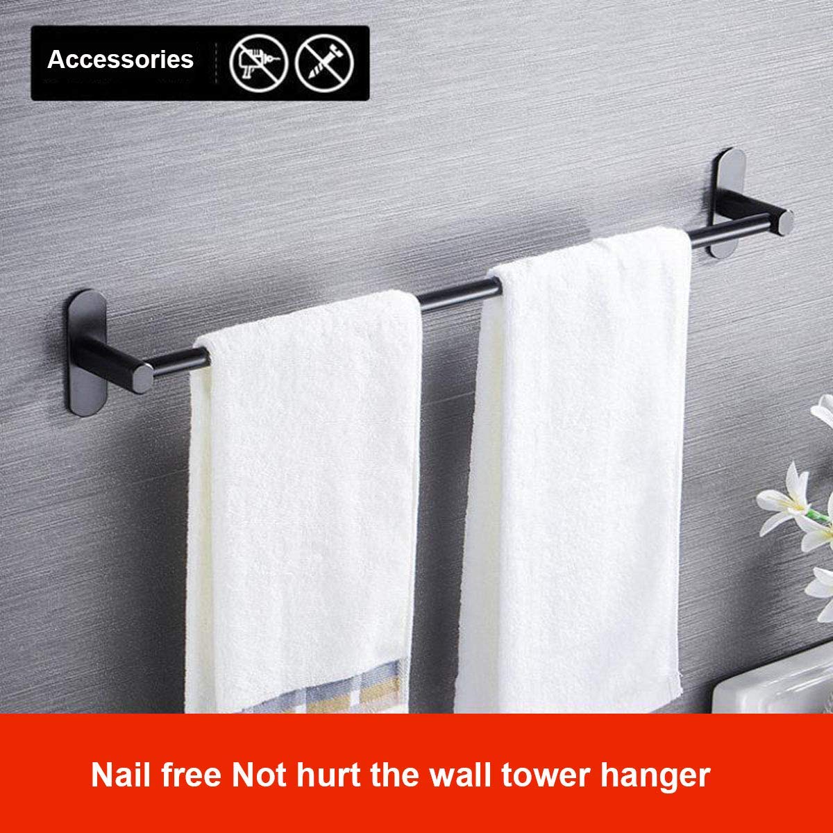 Handtuchhalter, 81 cm / 31,89 Zoll einlagiger schwarzer Aluminium-Handtuchhalter, Selbstklebender Fester Handtuchhalter, an der Wand montierter Handtuchhalter in Toilette, Bad oder