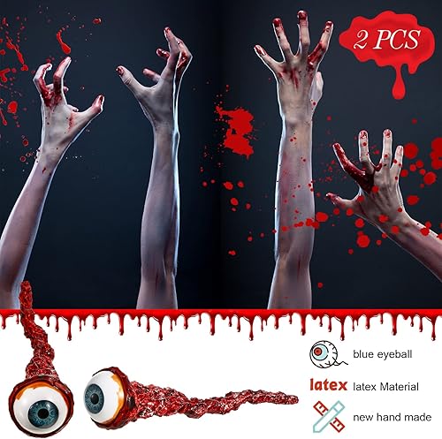 Miniatura 3 de Hanaive 2 piezas de Halloween arrancados globo ocular accesorio de película hecho a mano de calidad realista ojos rasgados recuerdos de fiesta para