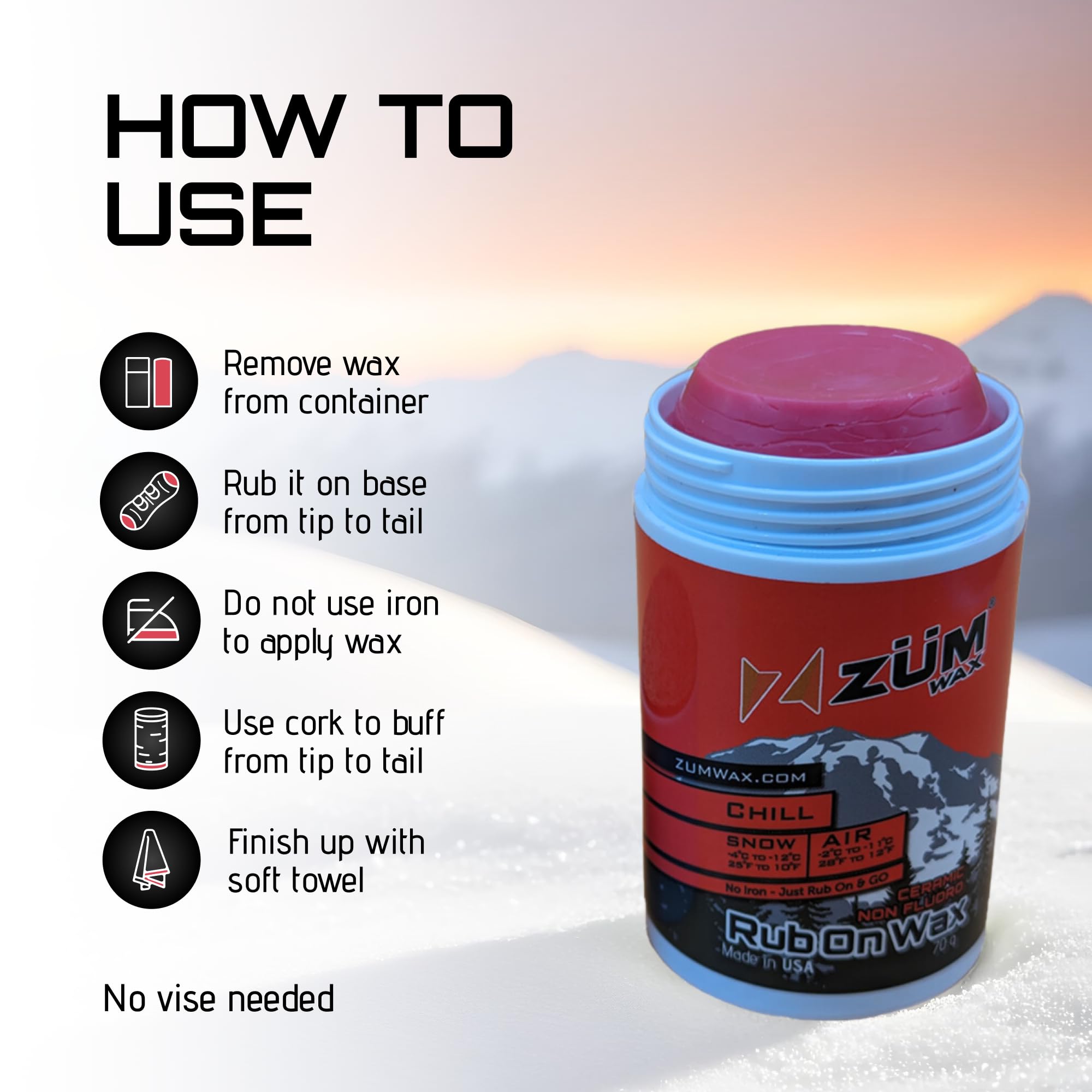 Zumwax Ski- / Snowboard-Wachs aus Keramik, kein Fluoro, zum Aufreiben