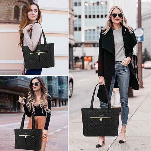 Miniatura 6 de LOVEVOOK Bolsa para laptop para mujer de 17 pulgadas, acolchada con diamante, bolsa de mano para laptop, bolsas de hombro para computadora,