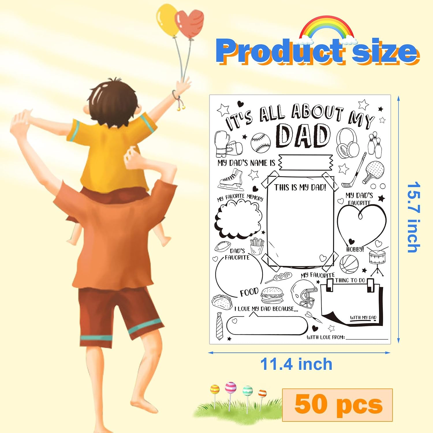 Resurhang 50 Pcs Father's Day Coloring Paper Crafts for Kids, Color Your Own All About Dad Poster, Coloring Poster for Preschool Kindergarten Elementary School Classroom Activities Party Gift Favors image 2