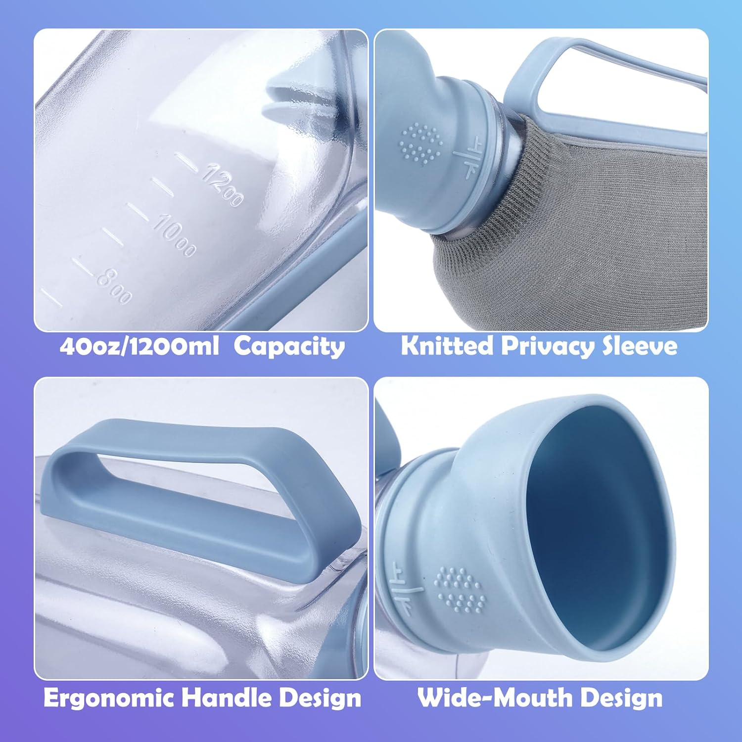 Portable Urinal for Men - 40oz Male Urinal Bottle, Leak-Proof Travel Urinals for Mens with Knitted Sleeve & Cleaning Brush, Reusable Pee Bottles for Men for Car Trip, Camping & Bedside Use