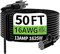 HUANCHAIN 50 ft Waterproof Extension Cord Outdoor Indoor, 16/3 SJTW Heavy Duty 13A 1625W Black, ETL Listed Flexible 16AWG
