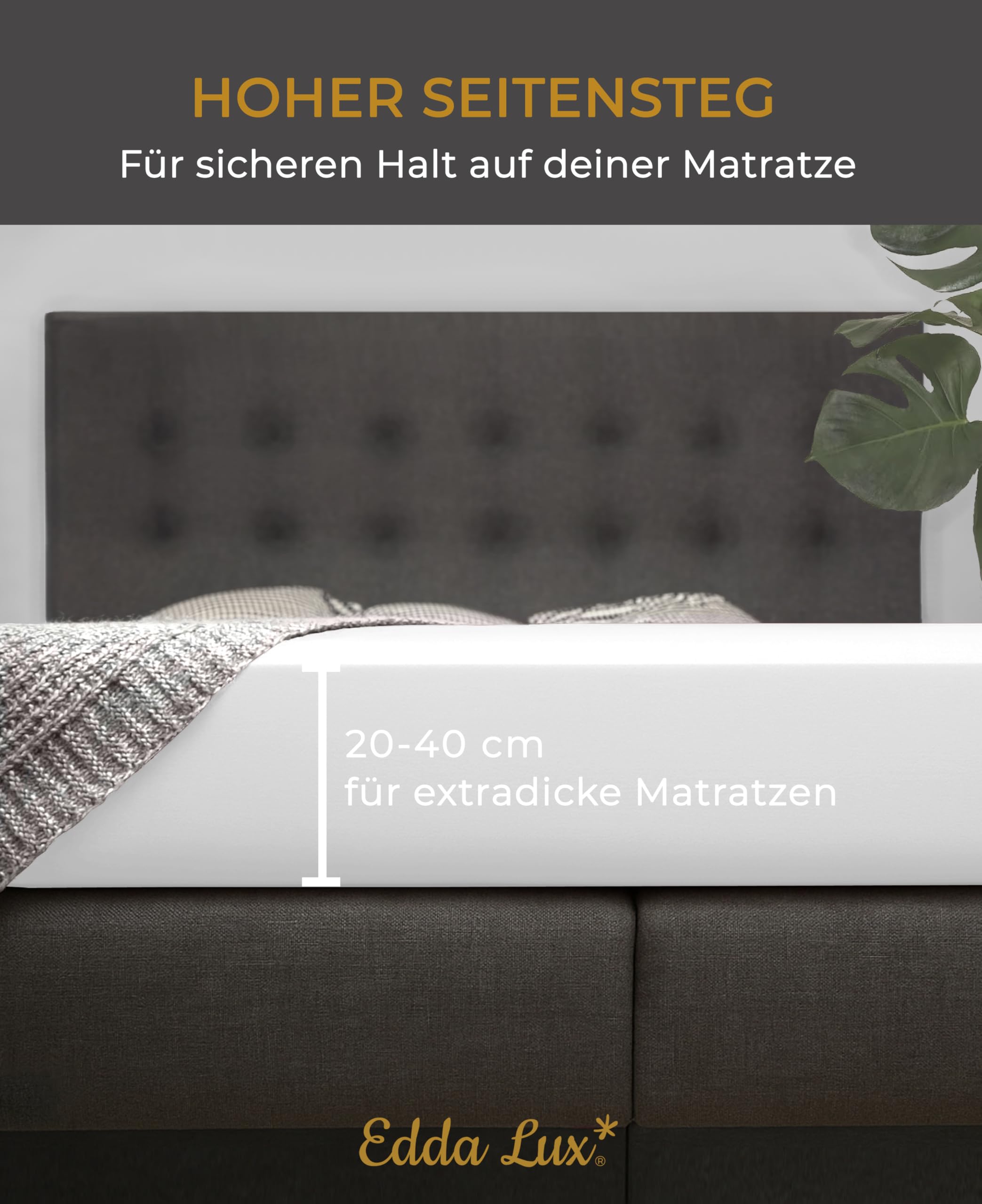 EDDA LUX Spannbettlaken für 20-40 cm hohe Matratzen, 180 x 200-220 bis 200 x 200-220 cm, Öko-Tex, Baumwolle m. 5% Elasthan, Premium Spannbetttuch für Boxspringbett, in Weiß