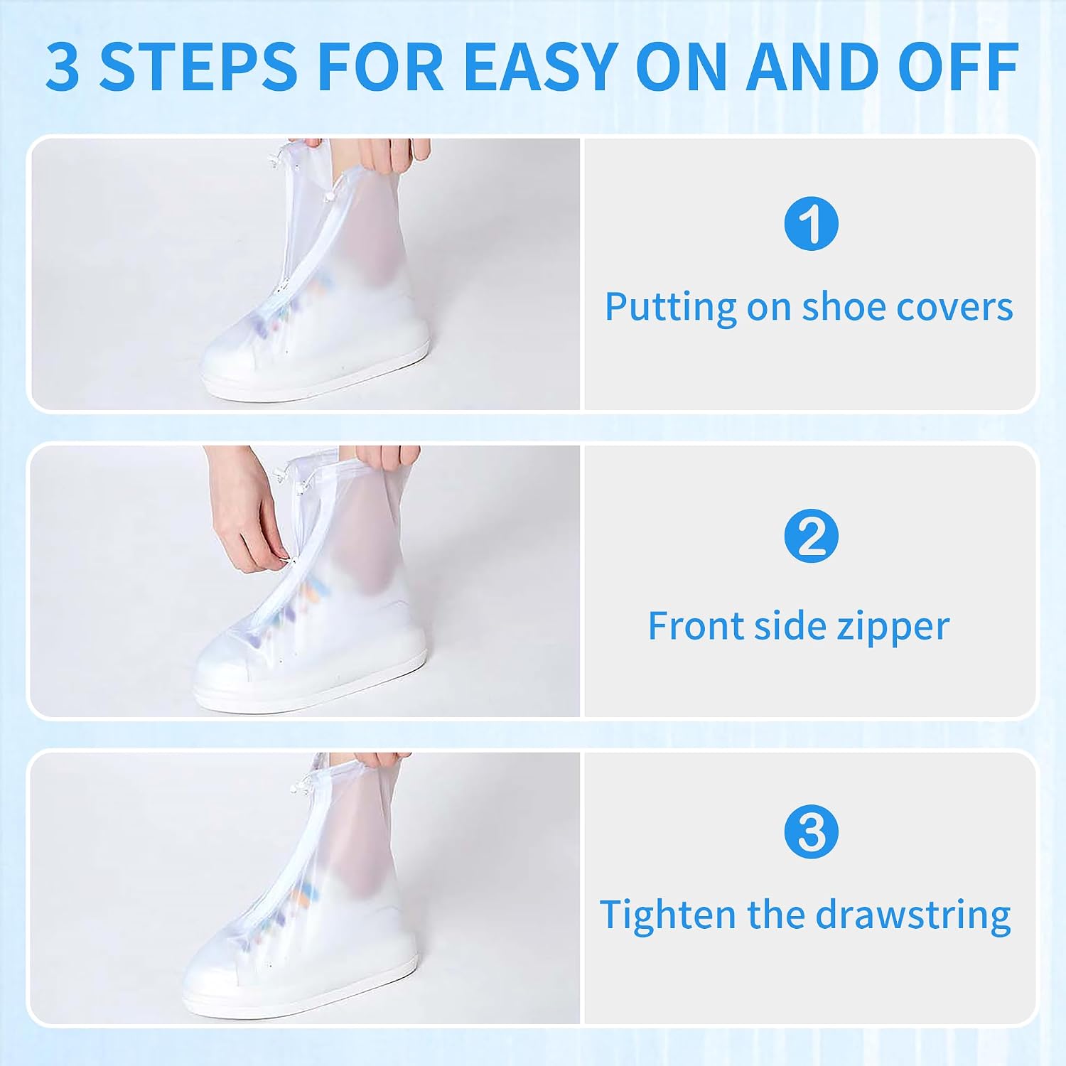 Rain Shoe Covers Waterproof for Men Women Shoe Boots Galoshes Protectors with Zipper Not-Slip Reusable Overshoes for Hiking Climbing Camping Cycling Rainy Day