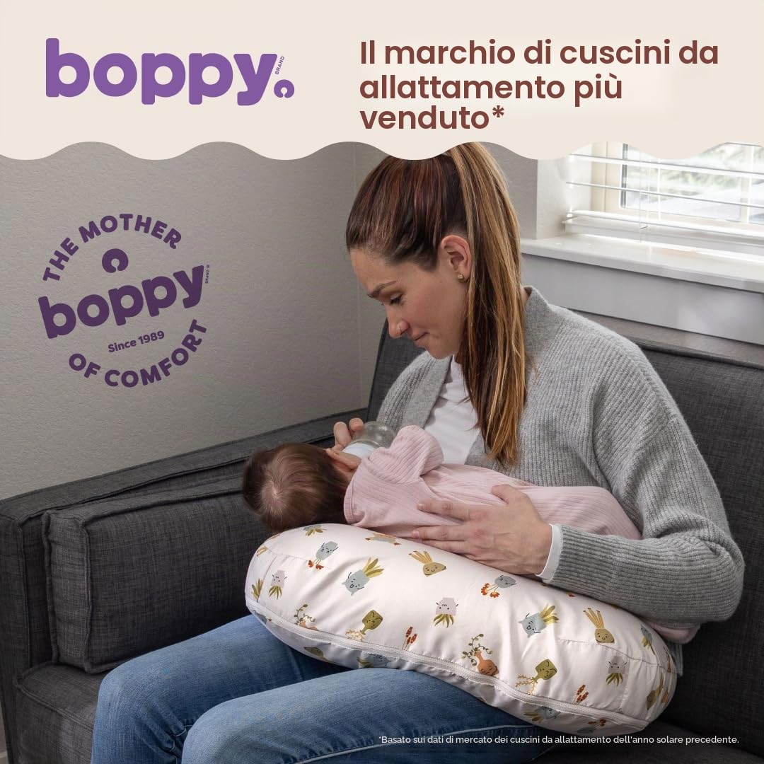 Boppy Cuscino per allattamento, con piante d'appartamento felici, più grande, più solido e di supporto per l'allattamento al seno e l'allattamento con biberon, riempimento più solido, sollevamento più