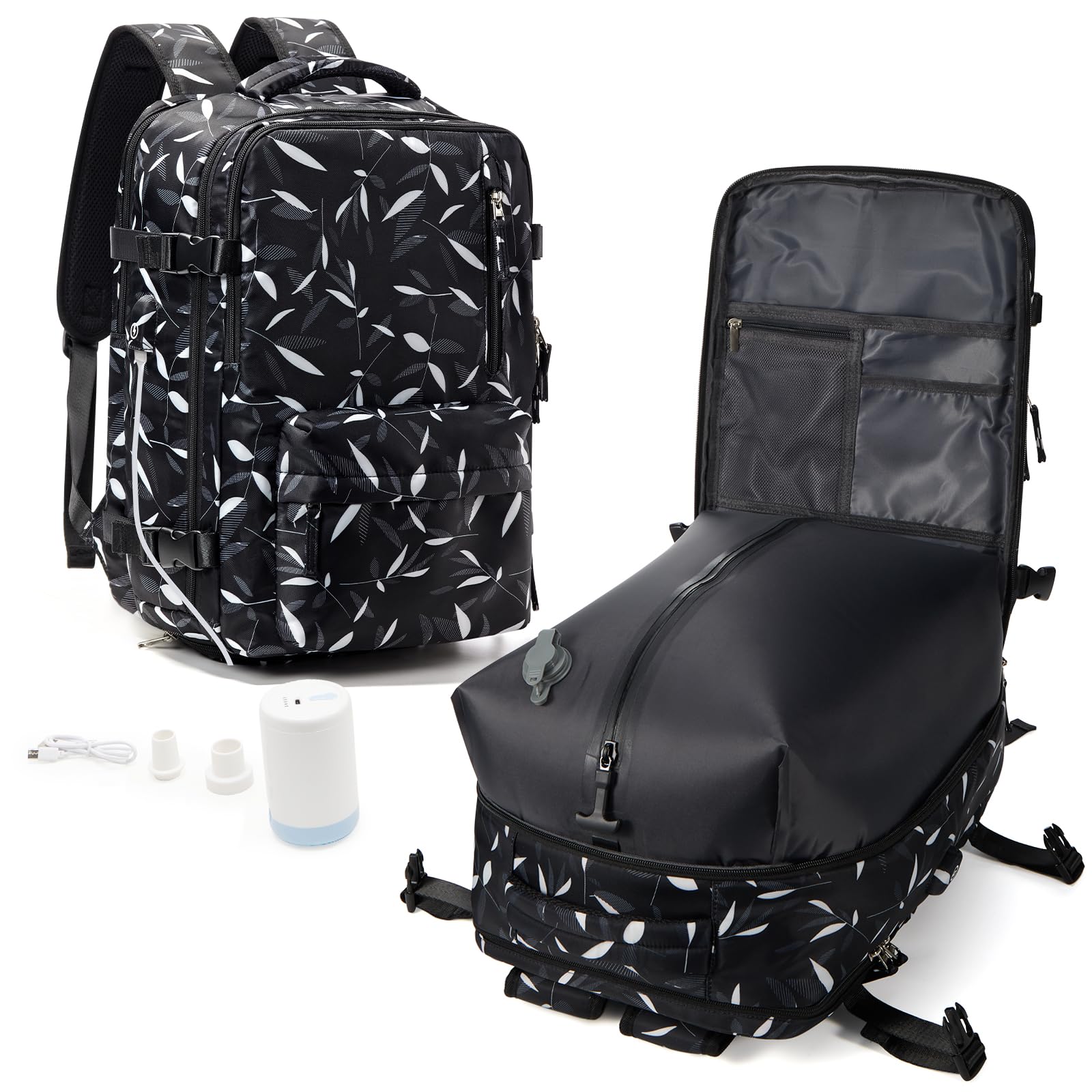 Photo 1 of WONHOX Vacuum Seal Backpack for Travel with Air Pump Vacpack Carry on Flight Approved Compression Daypack Laptop Space Saver Bags Storage with Vacuum System 18x14x8 inches Travel Bag Women LeafBlack