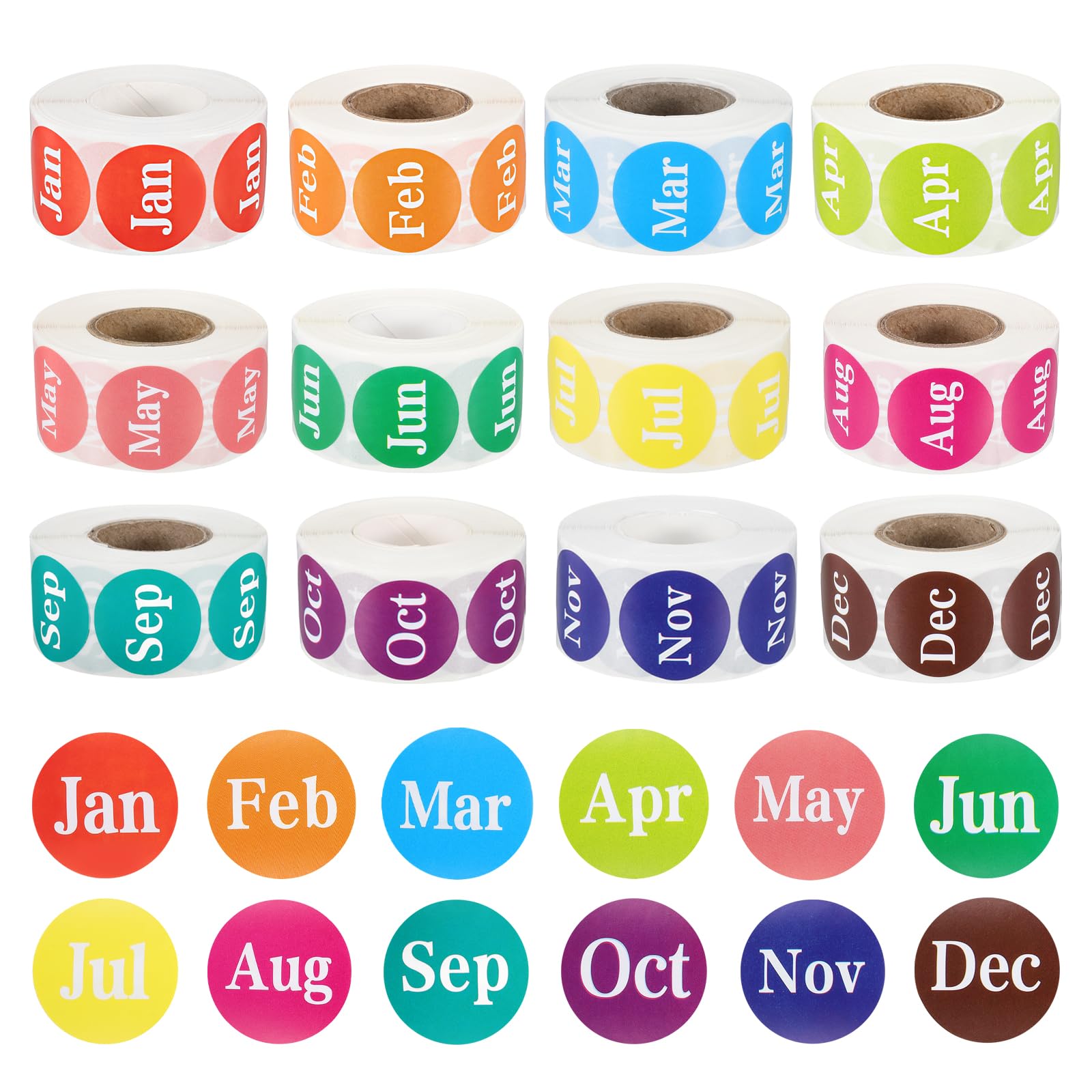 PATIKIL Month Labels Stickers 1 Inch, 12 Roll 12 Months of The Year Round Coding Tag Circle Stickers Monthly Labels for Journals Postcards Food Storage Warehouses Document Archives