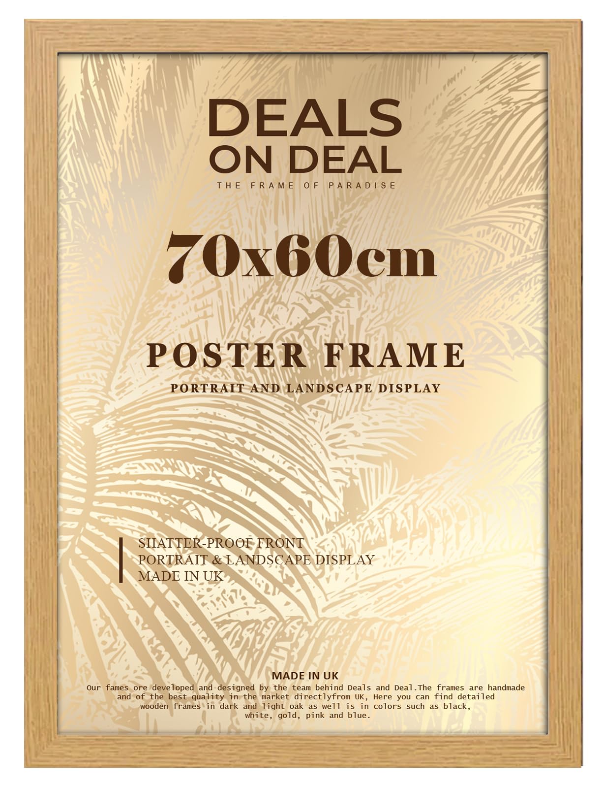 DEALS ON DEAL® Modern Large Poster Frame 70x60cm Mdf Wooden Picture Frames 60cm x 70cm for Jigsaw Puzzles/Shatter-Proof Front Vertical/Horizontal Mounting For Home & Office Décor-Oak