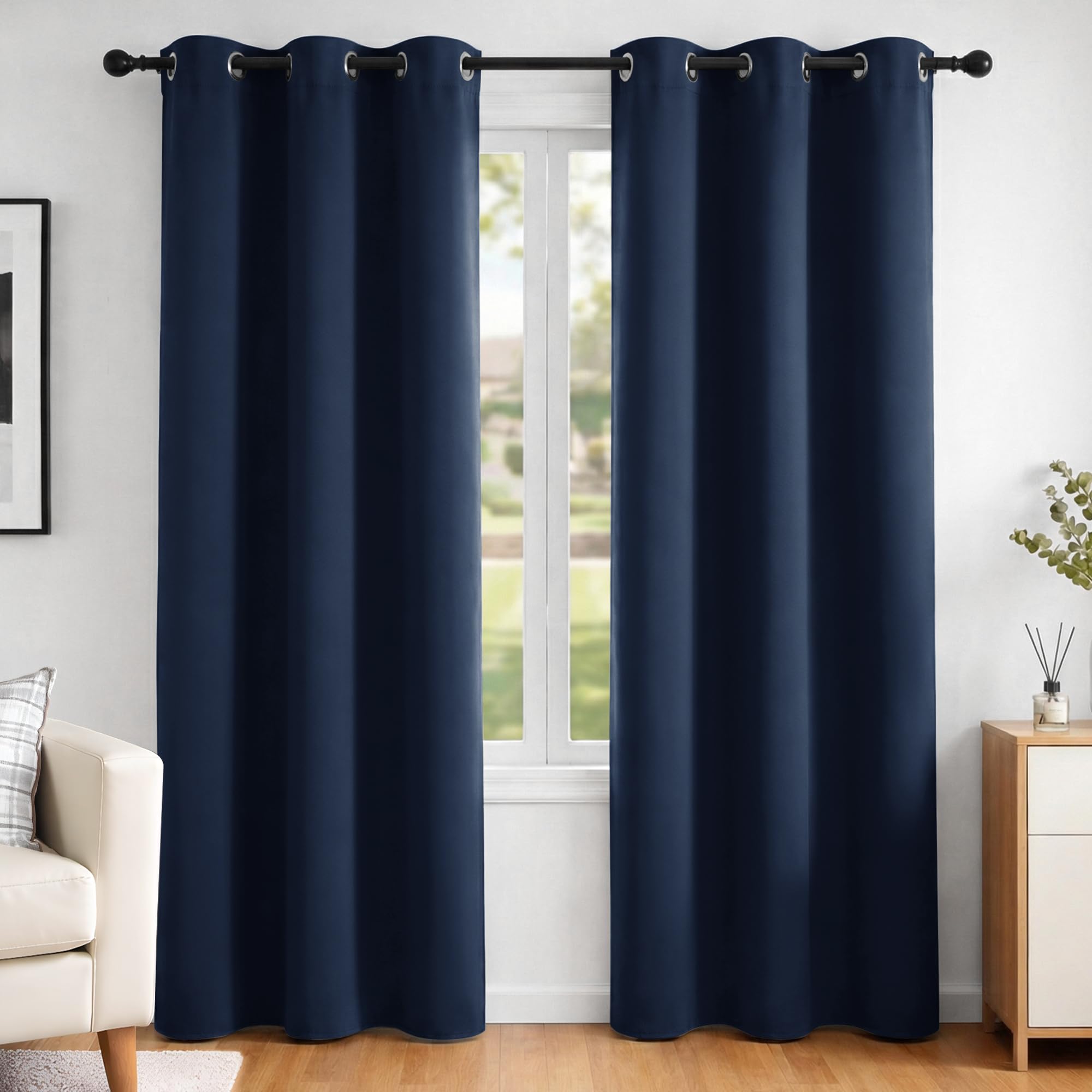 Deconovo Super Soft Window Treatments Ring Top Blackout Curtains Eyelet Curtains for Nursery Navy Blue 42 x 84 Inch 2 Panels