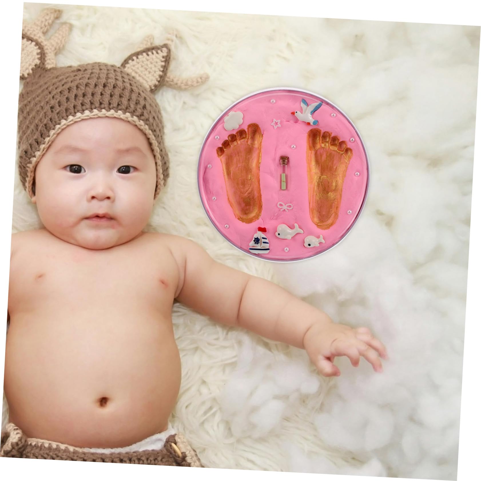 Kit de Huellas de Manos y Pies para Ñiño, Recuerdo Rosa de Arcilla, Fácil de Usar, Adecuado para Recién Nacidos y Baby Shower