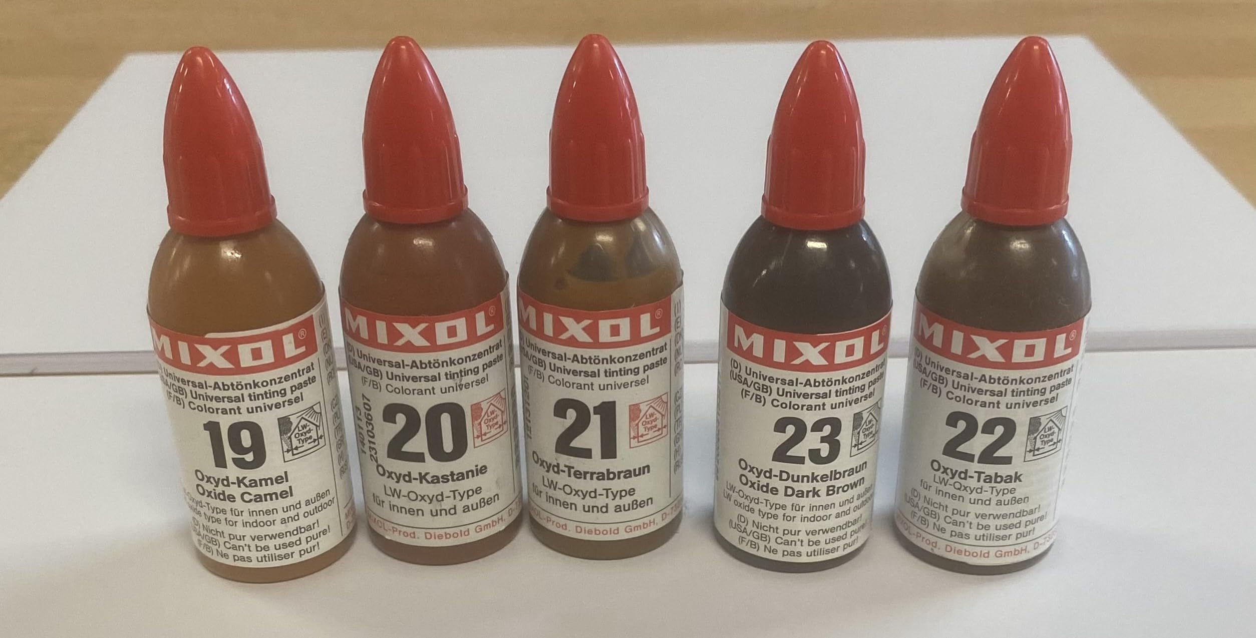 Homa Mixol Set Braun 5 x 20ml Nr. 19, 20, 21, 22, 23, Universal Abtönkonzentrat.