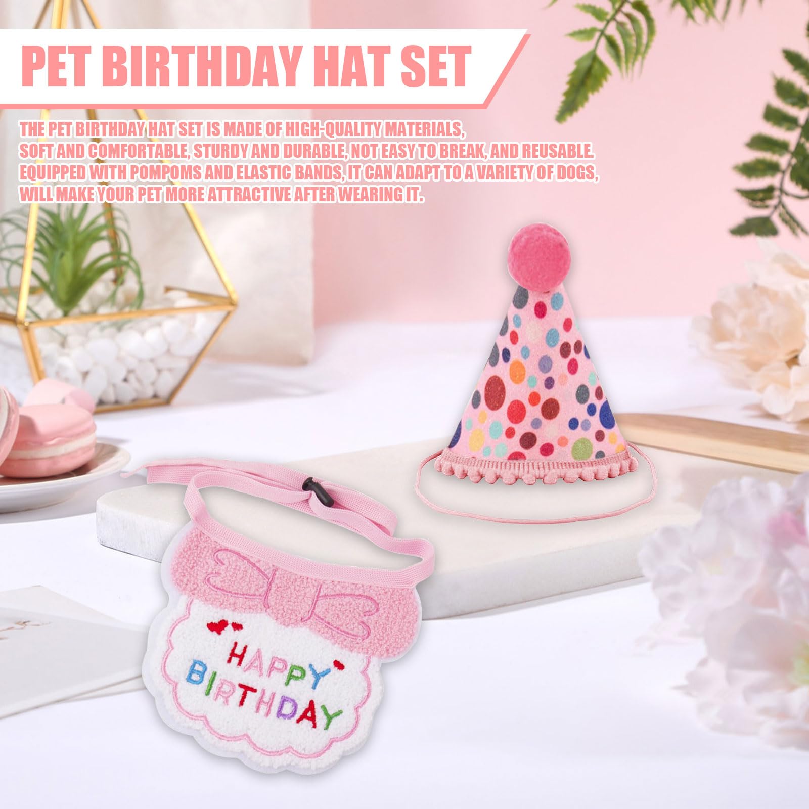 Hunde-Geburtstagsdeko Set In Rosenrosa - Mit Hut & Bandana Für Kleine & Große Hunde