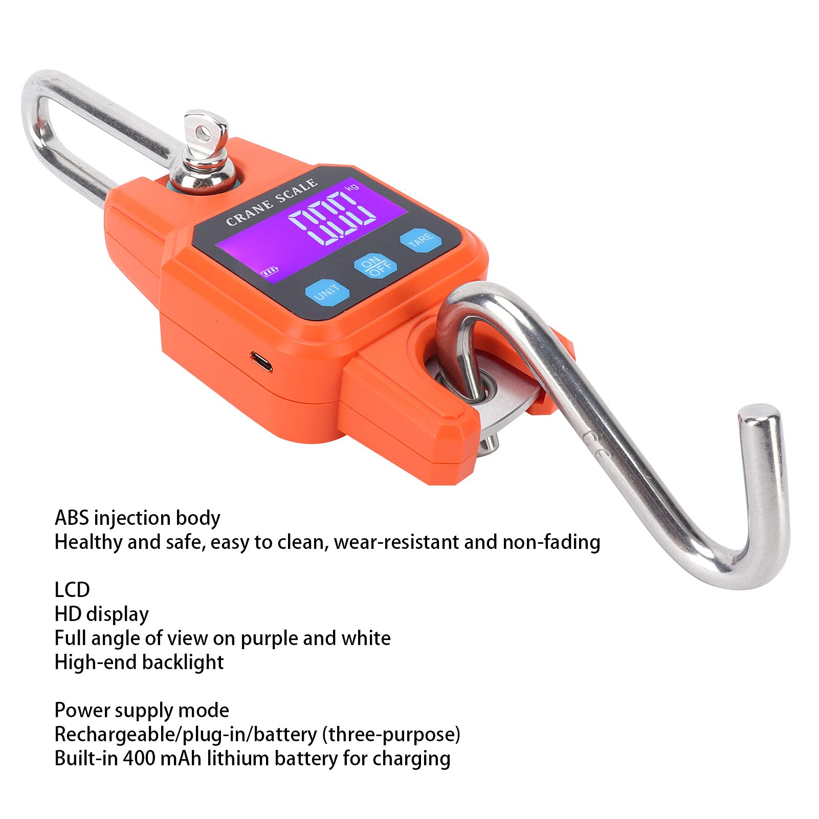 Báscula Colgante Digital, Báscula De Peso De Pescado, Báscula Colgante, Báscula Portátil, Báscula Colgante Digital Recargable, Mini Báscula De Grúa, Báscula Electrónica De Gancho(naranja)