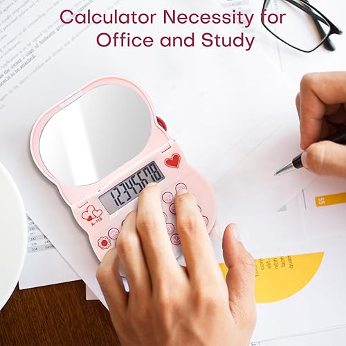 Miniatura 5 de Lindas calculadoras de espejo de maquillaje, escritorio básico de 8 dígitos con pantalla LCD grande y botón sensible, mini calculadora para