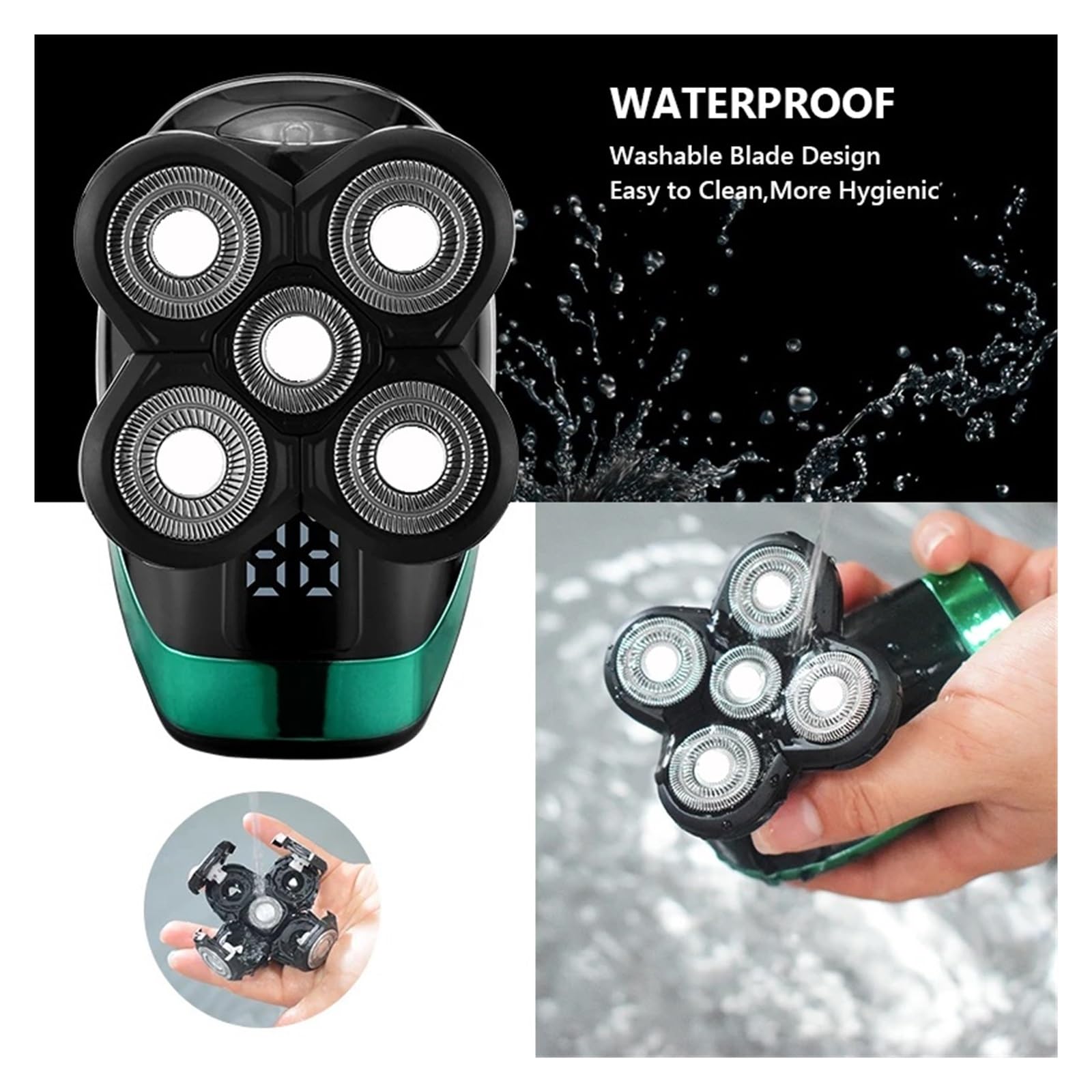 4-teiliger Ersatz-Scherkopf for Elektrorasierer 5D, unabhängig voneinander, 5-Schneider, schwimmender Kopf, wasserdichte Rasierklinge aus Edelstahl(3 PCS)