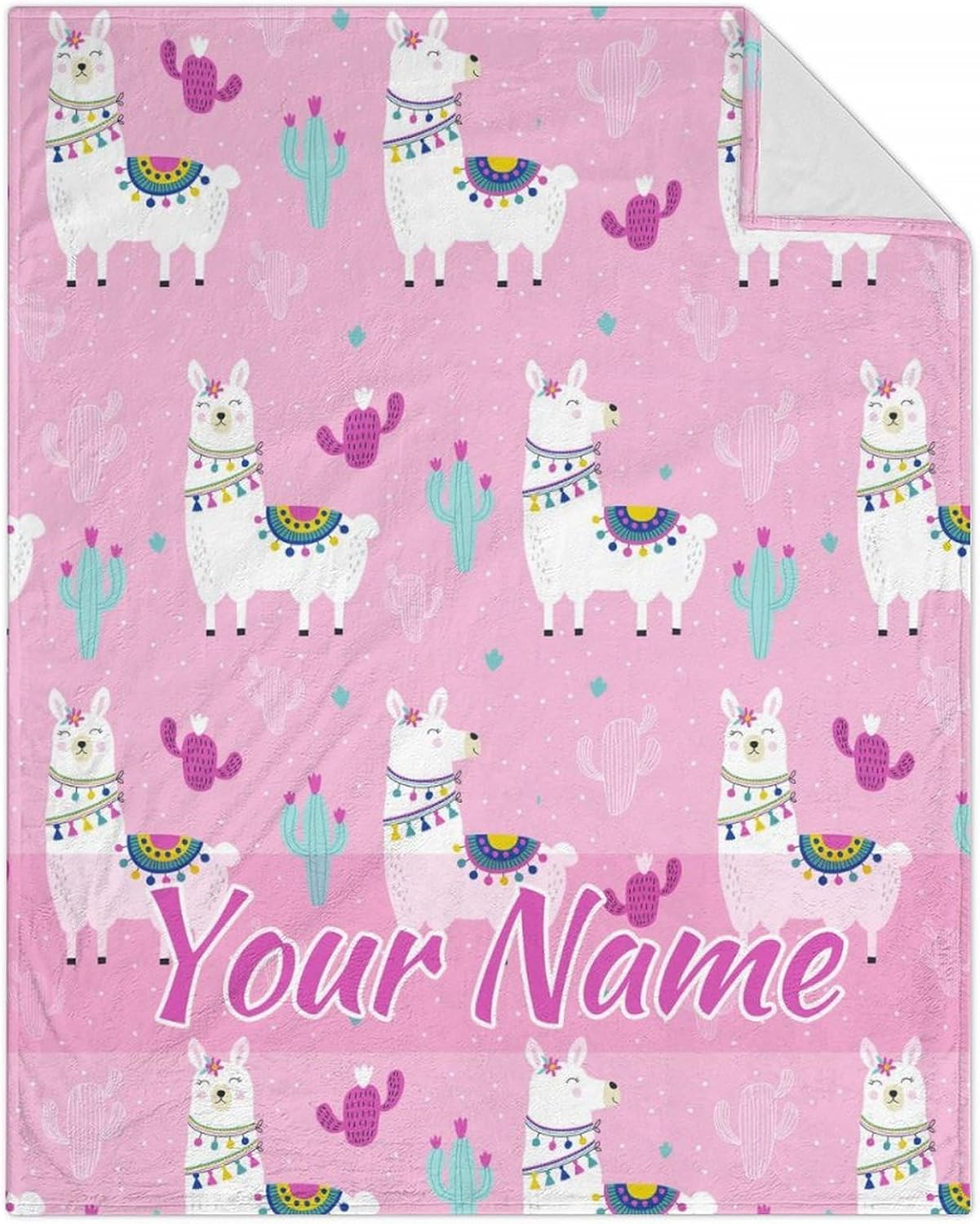 Custom Llama Blanket Gifts with Name - 40x50 Inches Cute Throw Blanket for Kids, Girls & Women - Pink Soft Fuzzy Blankets for Couch, Sofa & Bed