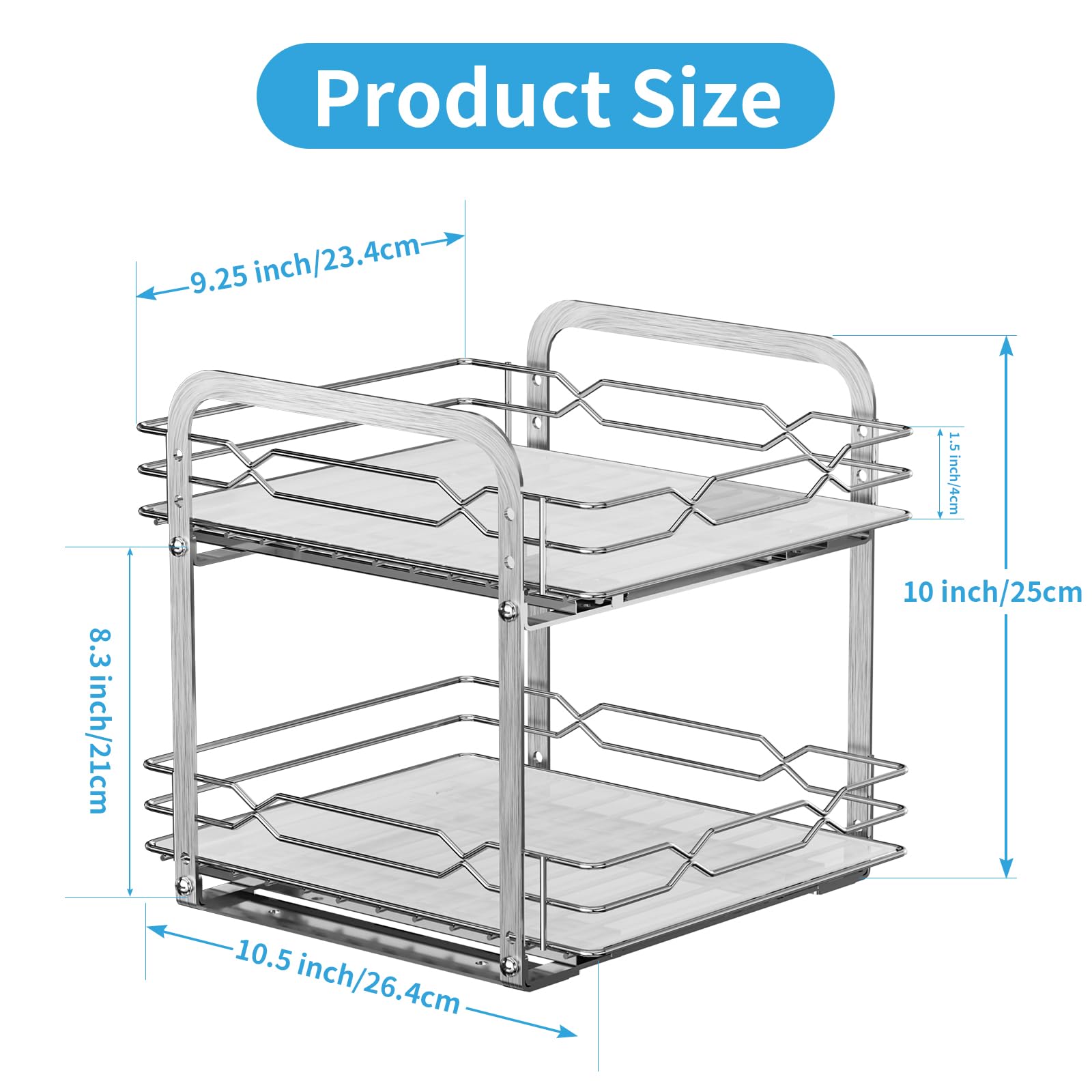 Étagère À Épices Pour Intérieur D'armoire, Organiseur De Placard Coulissant, Étagère À Épices À 2 Niveaux, Organiseur À Épices En Acier Inoxydable À Hauteur Réglable, P23,4*L26.4*H25CM