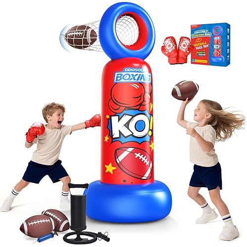 Inflatable Punching Bag for Kids, 2-in-1 Freestanding Boxing Bag with Football Toss Game, 68.8'' Heavy Duty Karate Taekwondo Toy for Boys Girls Ages 3-12, Birthday Ideas