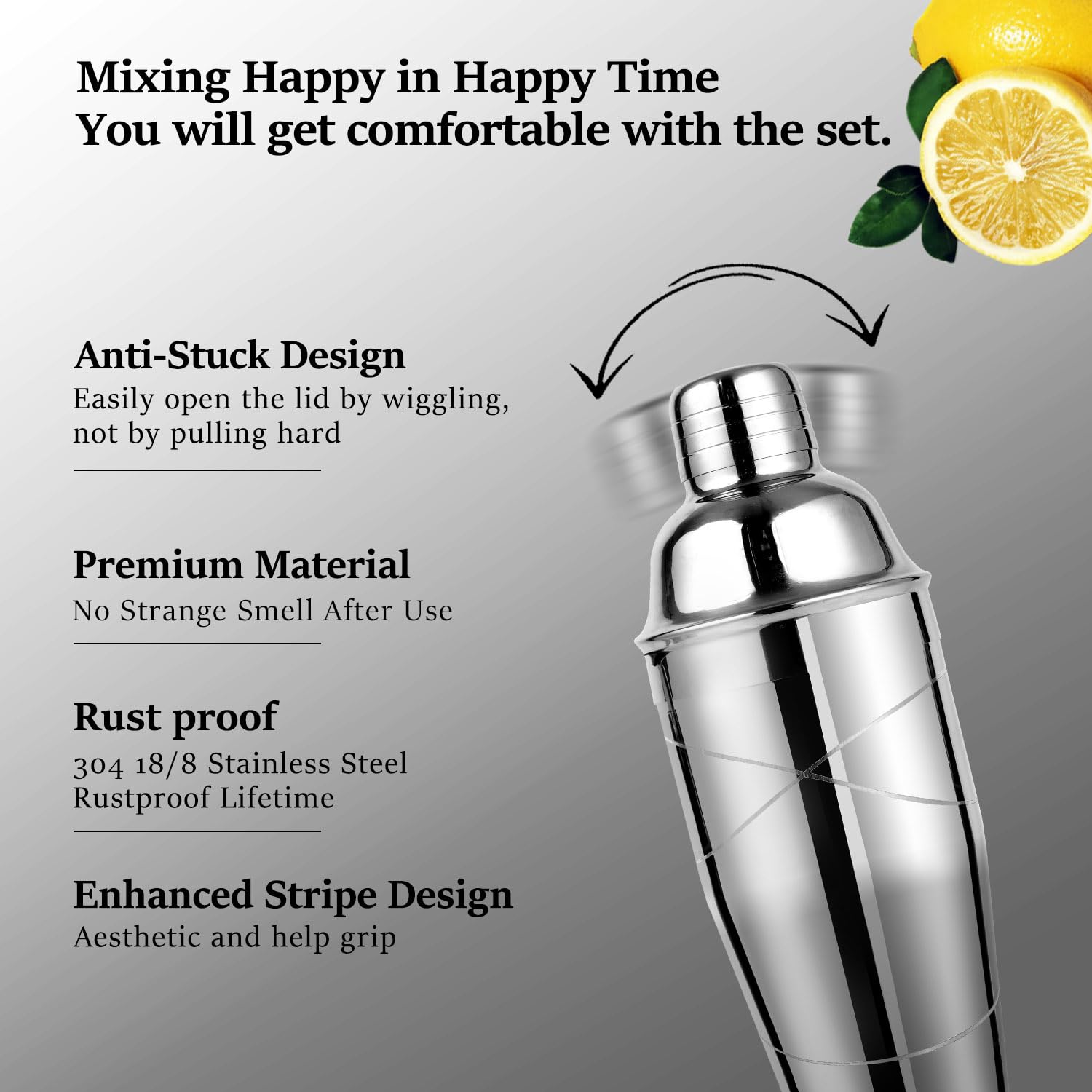 Lexenic Set professionale per cocktail da barista, set da 6 pezzi – Set di strumenti per bar – Kit miscelatore per bevande con strumenti accessori: tappetino da bar, shaker Martini, misurino, colino,