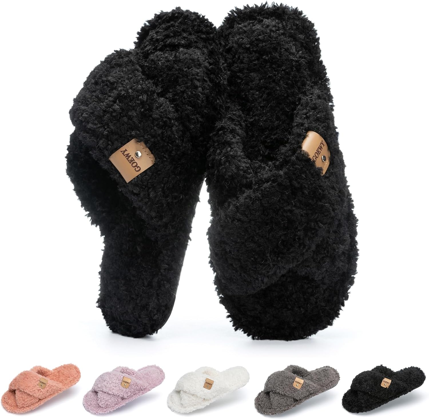 Fuzzy Open Toe Slippers for Women Indoor and Outdoor with Memory Foam Cozy Cross Band Women's Slipper Cute Soft House Shoes Slip On Gifts for Womens Mom Her Ladies Bridesmaid