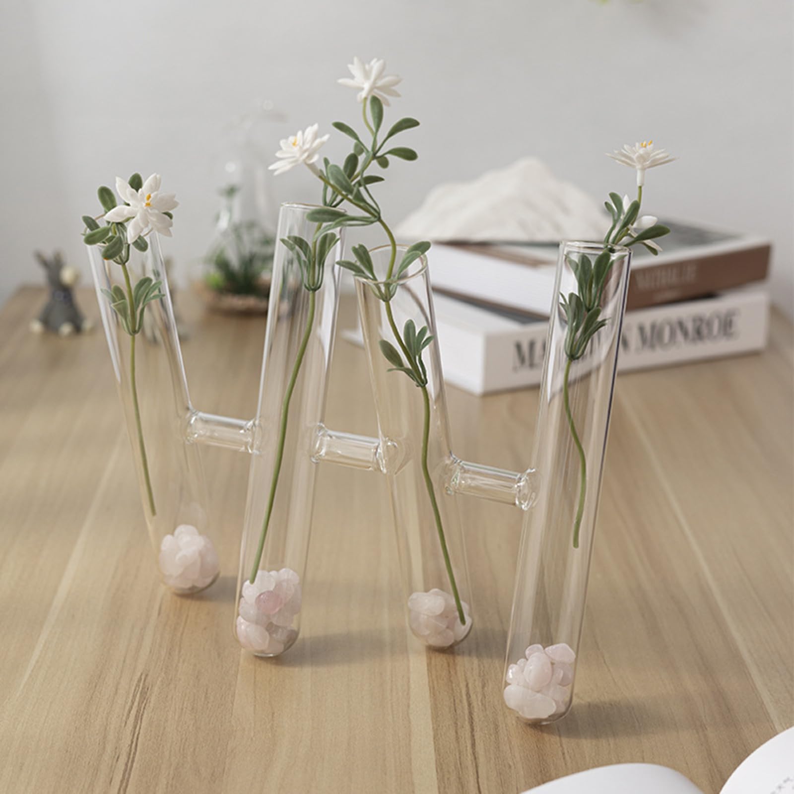 Mumusuki Vaso In Vetro A Provetta Con Supporto In Legno - Terrario Per Piante Grasse E Fiori - Decorazione Da Tavolo 12 Cm