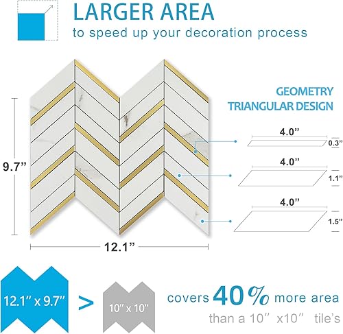 Miniatura 4 de Pelar y pegar, 10 hojas de azulejos de pared de espiga para despegar y pegar de 12.1 x 9.7 pulgadas, azulejos de PVC para salpicaduras de cocina y