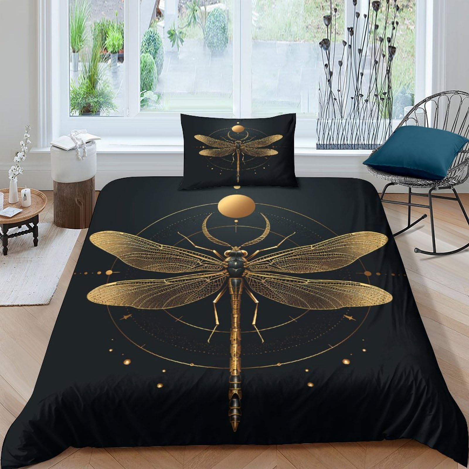 UENDOKRNN Colourful Dragonfly Duvet Cover Set 3 PCS Hotel Quality Quilt Cover Bedding Bed Covers with Pillowcases with Zipper Closure Ultra Soft Anti Allergic Microfiber Single（135x200cm）