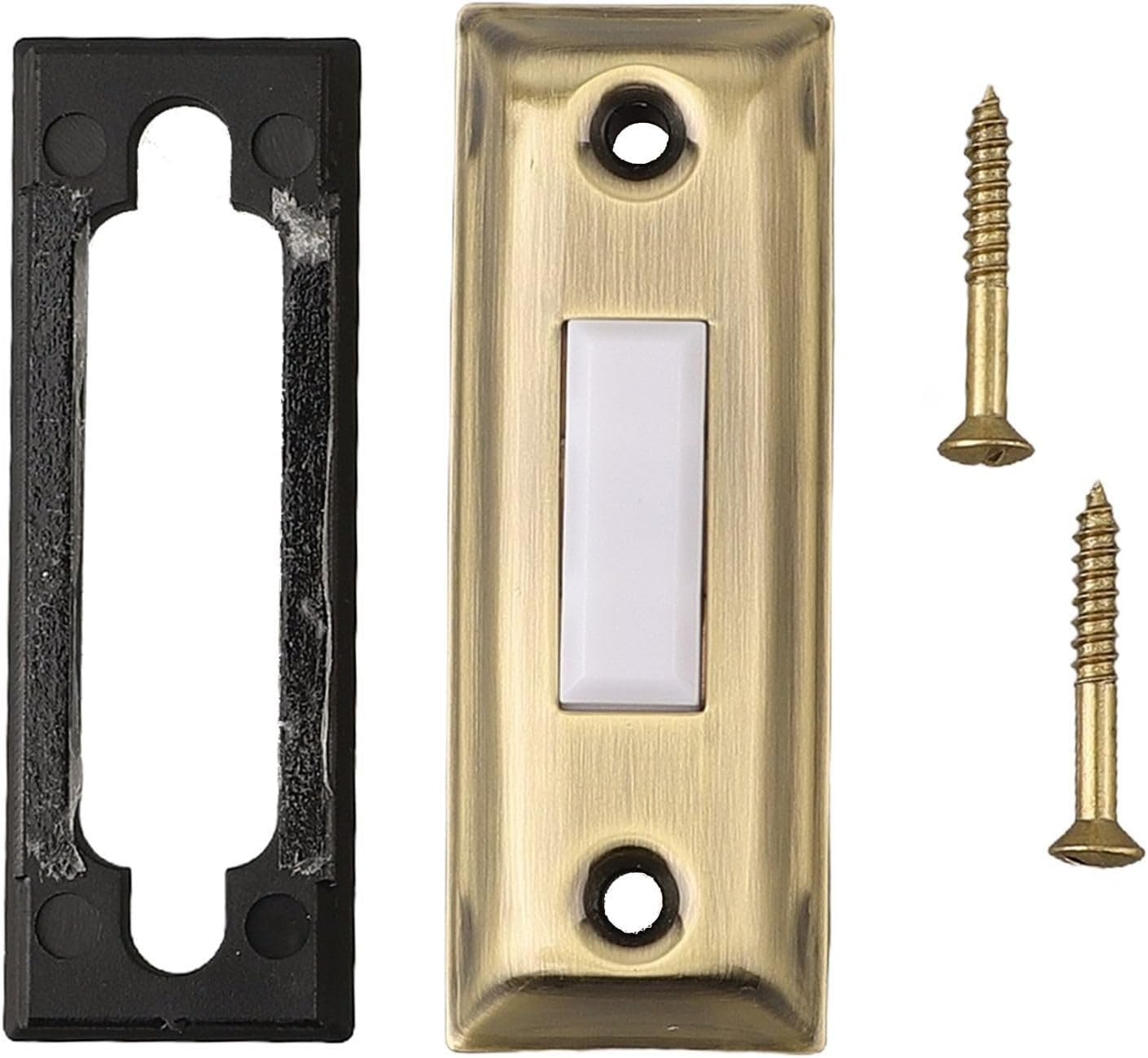 Antique Brass Lighted Doorbell Push Button, Metal Wired Rectangular Wall Mount Switch with LED for Home Garage Garden, DC 12-24V