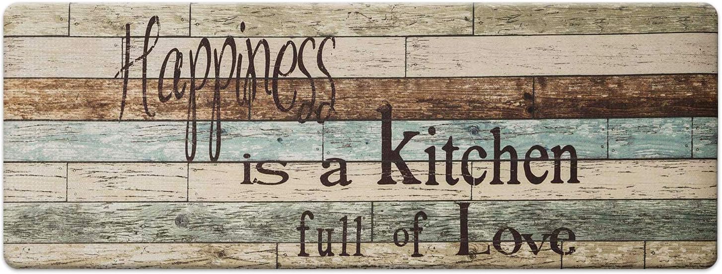 FRESHMINT Farmhouse Kitchen Mats Cushioned Anti-Fatigue Comfort Mat for Home & Office Ergonomically Engineered Memory Foam Kitchen Rug Waterproof Non-Skid, 47" by 17",Happiness