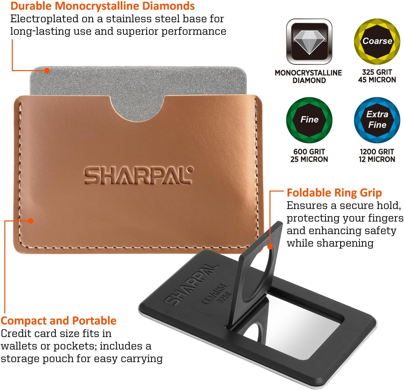 SHARPAL 116N Pocket Diamond Sharpening Card | Coarse(325)/Medium(600)/Fine(1200) Grit, Portable Multi-Tool Kit for Garden Tools, Survival Knives, Files & Blades