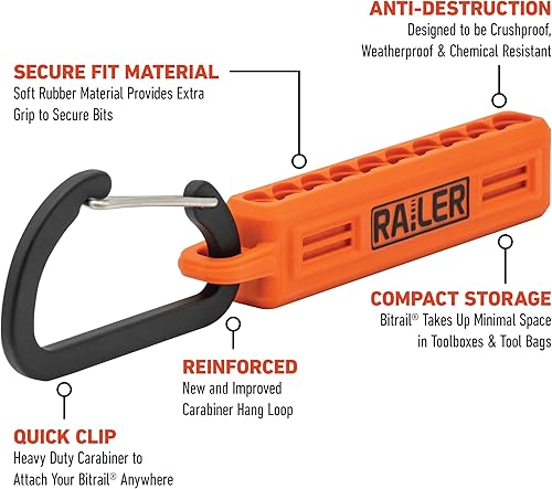 Miniatura 2 de Railer - Organizador de almacenamiento para puntas de destornillador, soporte de puntas naranja de 10 agujeros con mosquetón, paquete de 2