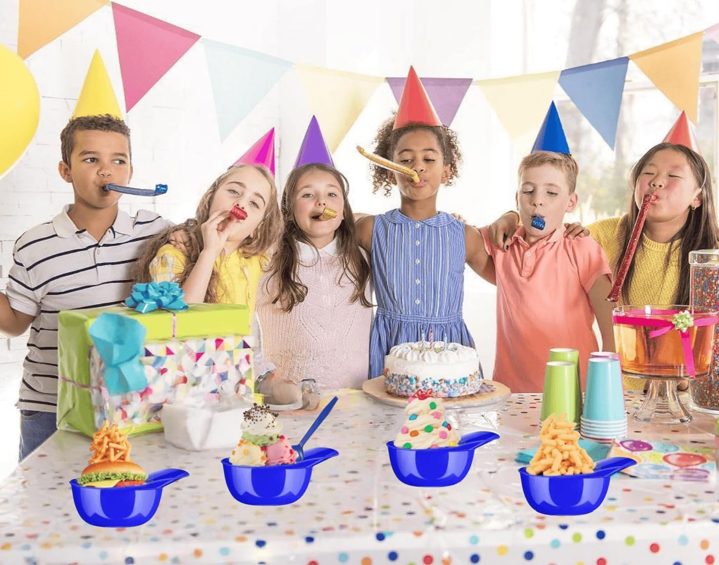 Baseball Helmet Ice Cream Bowls with Spoon,12 Pack Reusable Cap Cups Snack Dessert for Sports Party Supplies,Birthday Party (Blue)