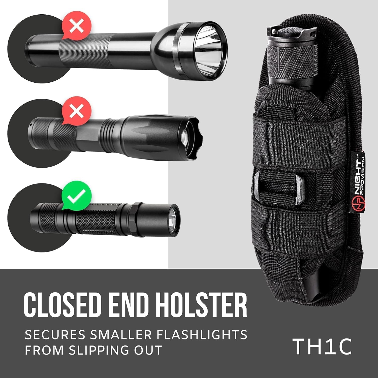 TH2 Tactical Flashlight Holster Metal Belt Clip for Duty Belt Pouch Stretchable Holder for Police Military Security Belt