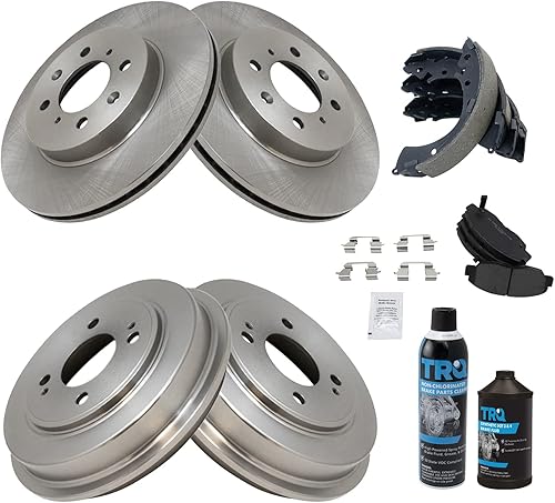 Miniatura 2 de TRQ Kit de zapatas y tambor de freno de disco metálico Posi delantero y trasero con productos químicos compatibles con Honda Civic 2001-2005
