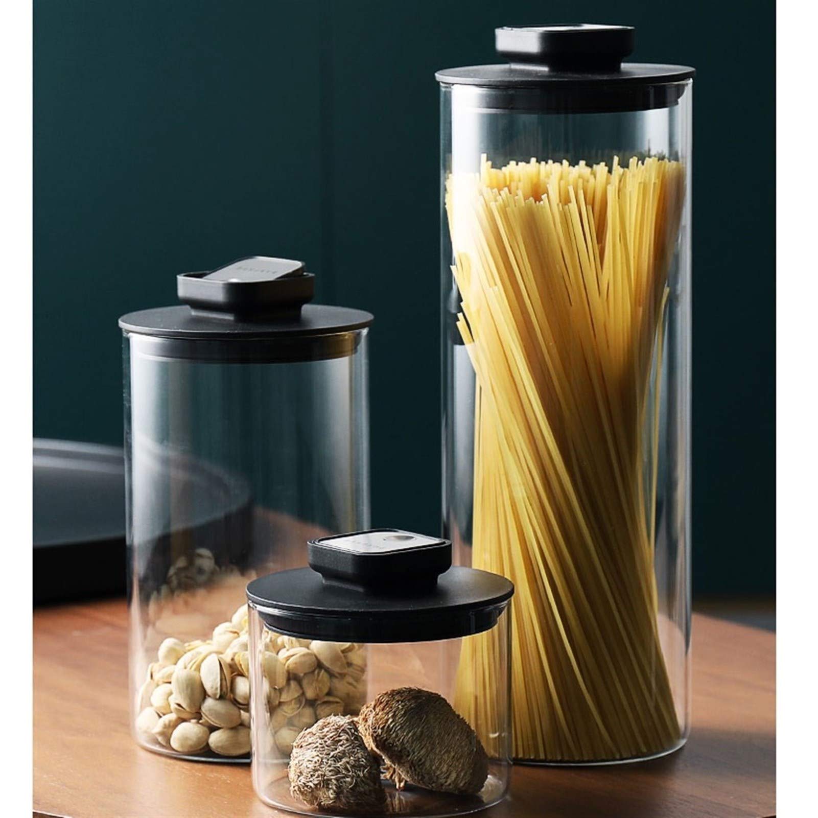 Botes para Alimentos Borrar almacenamiento de vidrio tarros, con tapas hermético, Bote estanco for la cocina, grano de café, té de hojas sueltas, galletas del caramelo jarras, un juego de 3 Botes Herm
