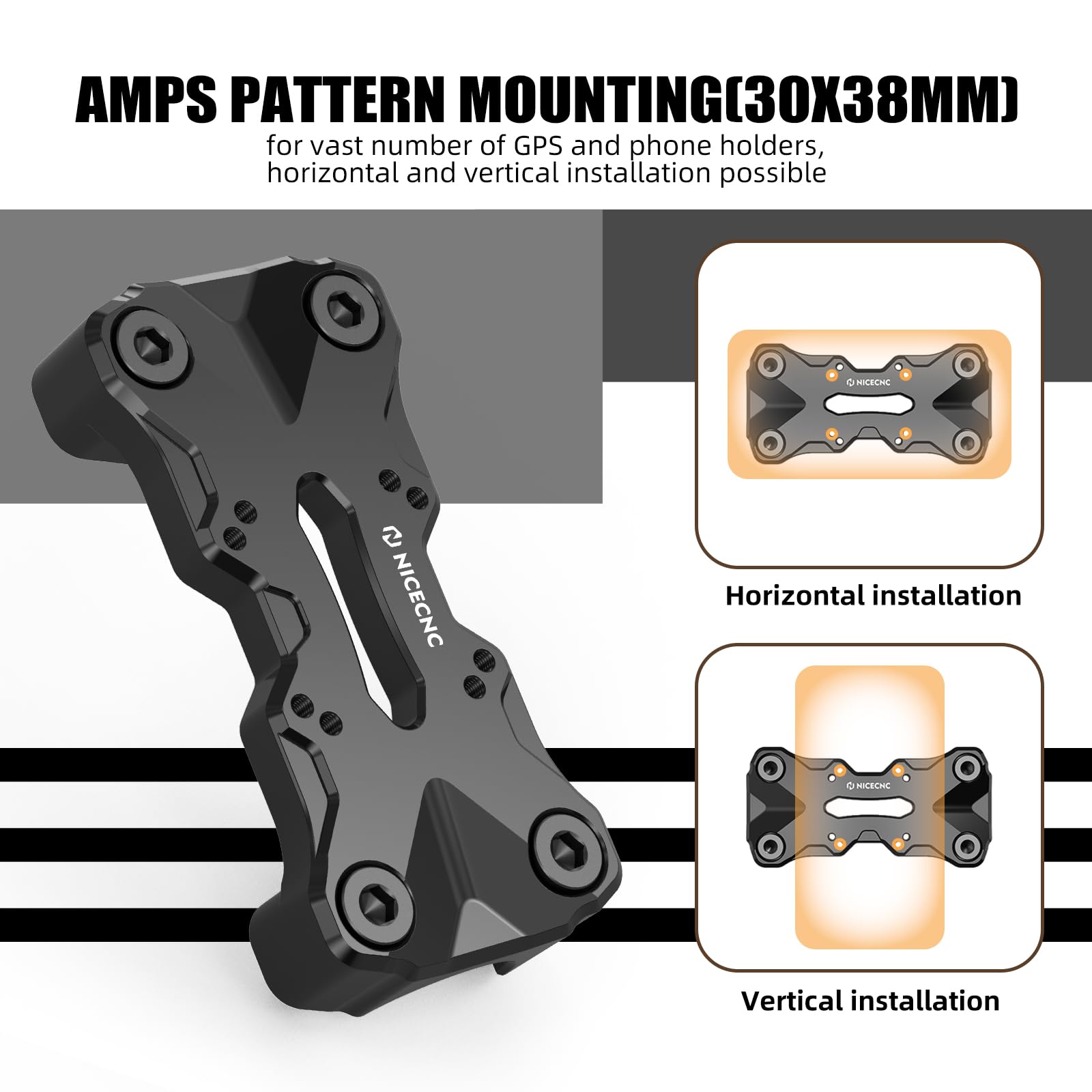 NICECNC Morsetto superiore per manubrio nero con motivo AMPS compatibile con Tenere 700 / XTZ700 2019-2024, Tenere 700 World Raid 2022, Tenere 700 Rally Edition 2020-2024, accessori Tenere 700
