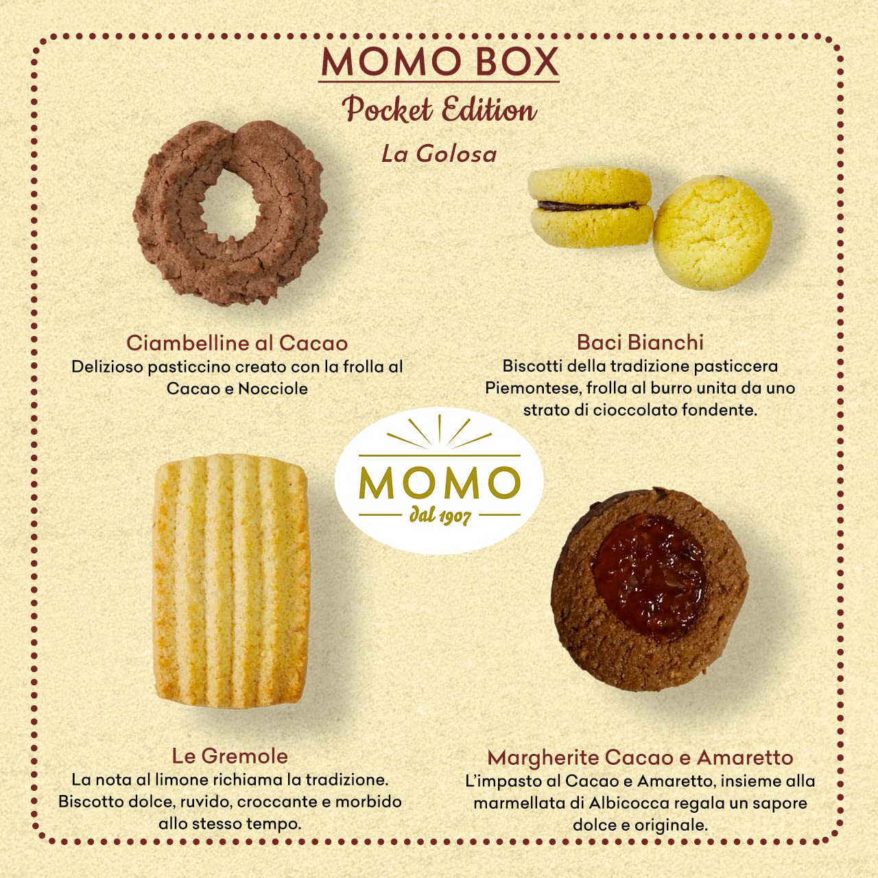 BISCOTTI ARTIGIANALI ASSORTITI "MOMO" IN MONOPORZIONE | BOX "LA GOLOSA" GR. 1500 |