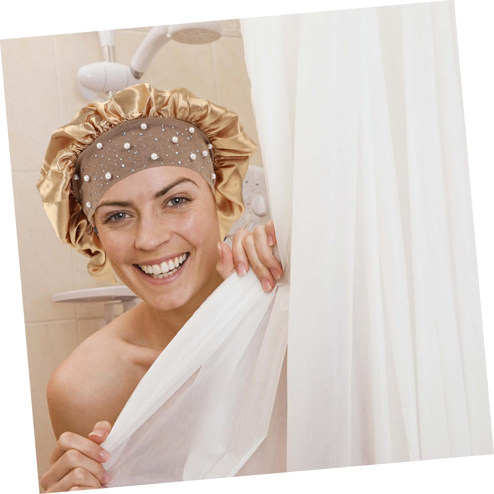 Healvian 6stücke Goldene Satin Duschhauben Für Damen Elastisch Wiederverwendbar Für Zuhause Und Reisen Schützt Die Haare Beim Duschen Salon Haarschutz-hauben