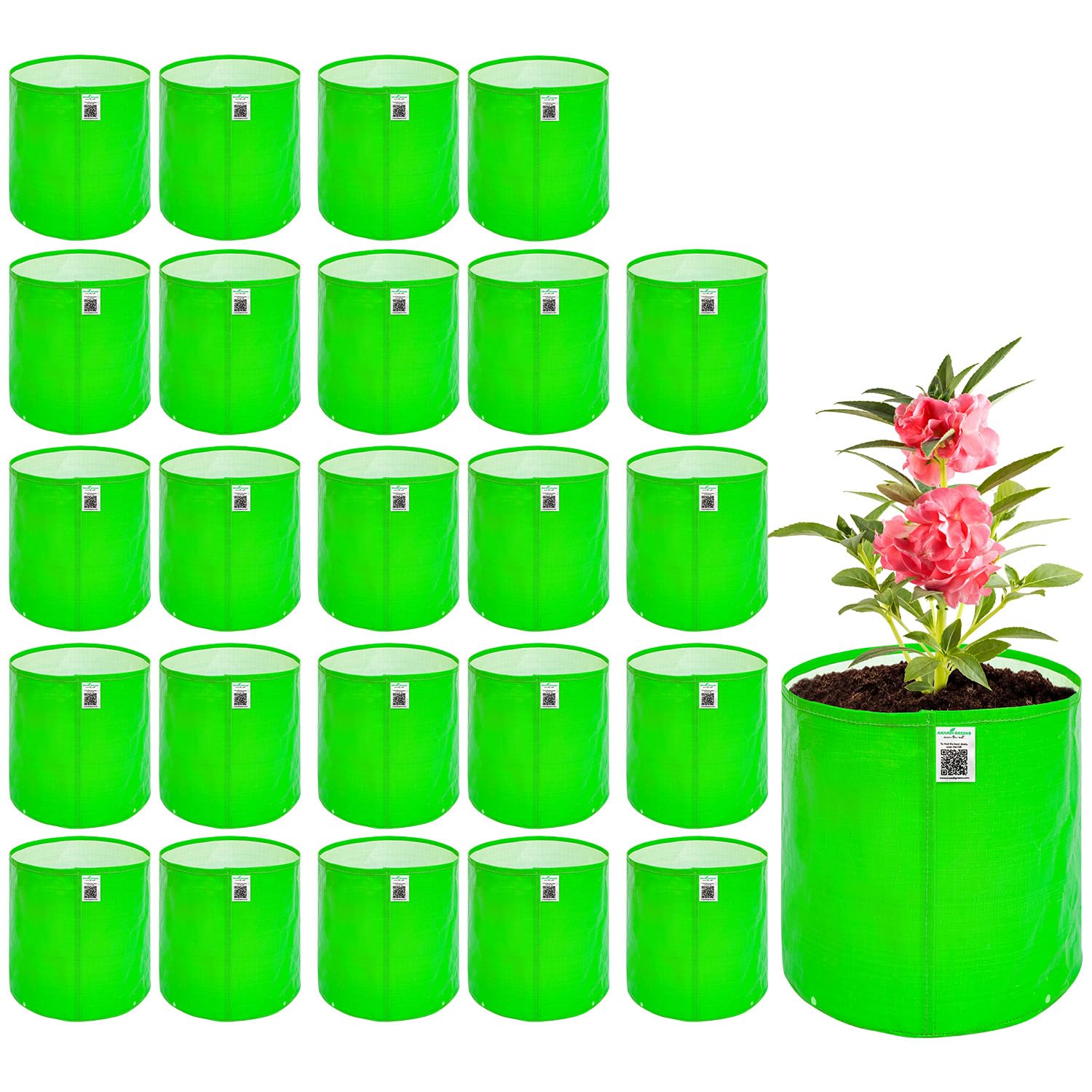 Anandi Green's HDPE Uv Protected 260 GSM Round Green Colour Plant Bags Suitable for Terrace and Vegetable Gardening 6x6 Inch Pack of 30 Grow Bags
