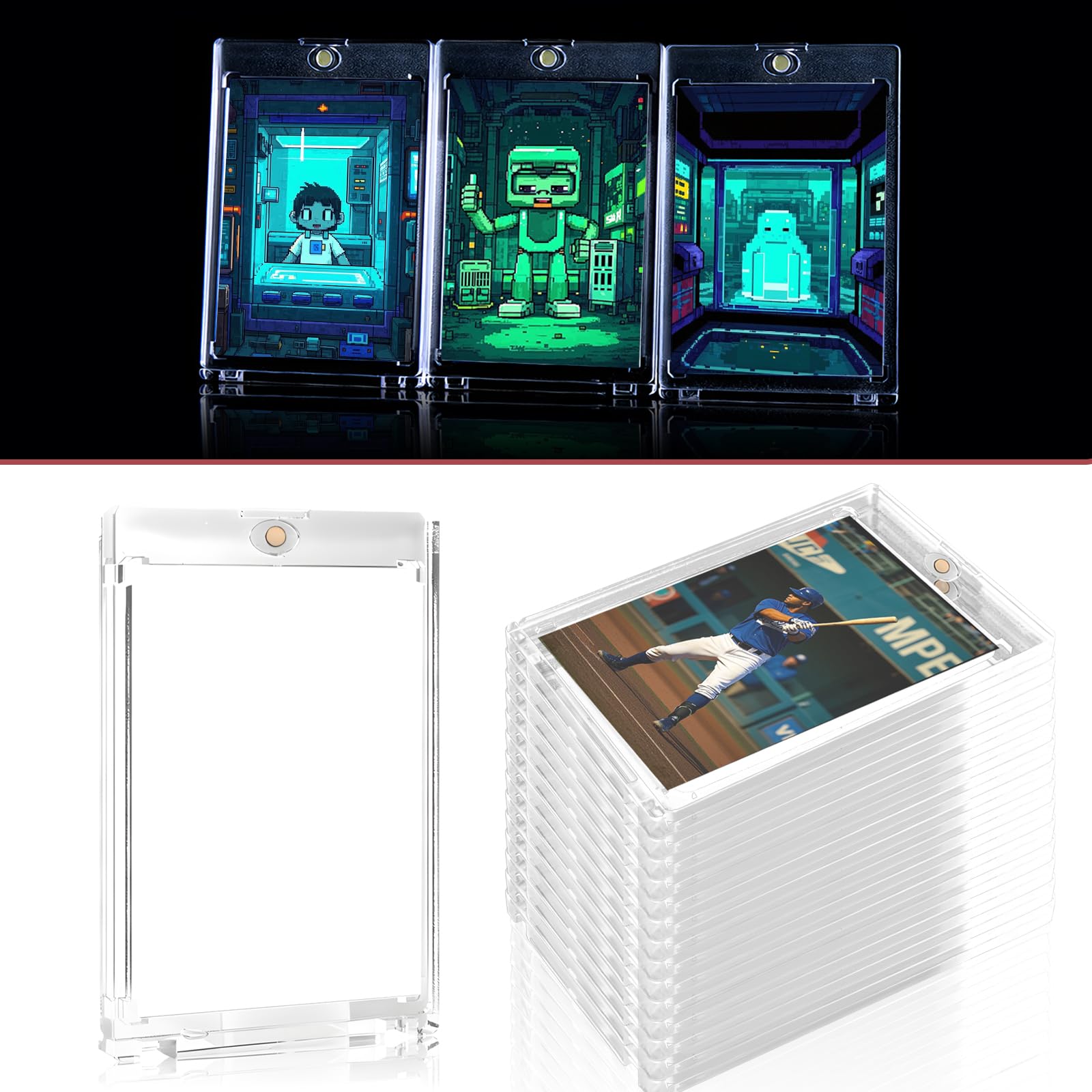 Lot de 15 Porte-Cartes magnétiques en Plastique Rigide pour Cartes à Collectionner, Protection UV, 35 pt