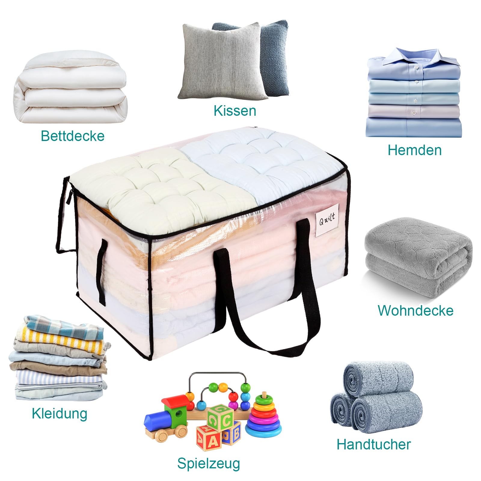 Dntorx 10 unidades de 90 l grandes bolsas de almacenamiento con tapa, cajas de mudanza transparentes grandes con asa de cremallera, bolsas de mudanza para mudanzas, camping, ropa de cama