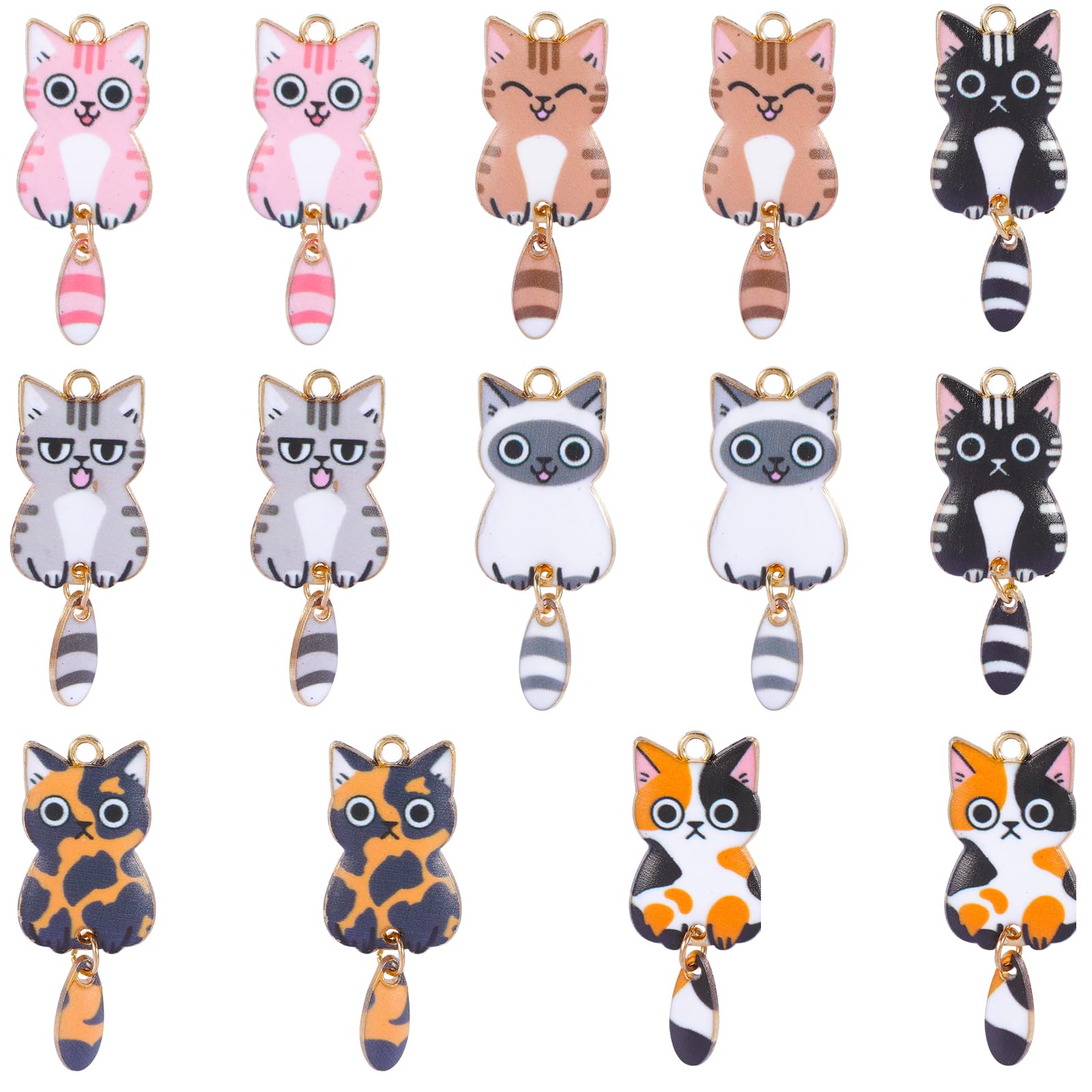 LEGENTLISUR 28Pcs Animal Enamel Charms for Jewellery Making Bulk Gold Plated Cat Pendant Charms for Bracelet Necklace Keychain DIY Craft Supplies